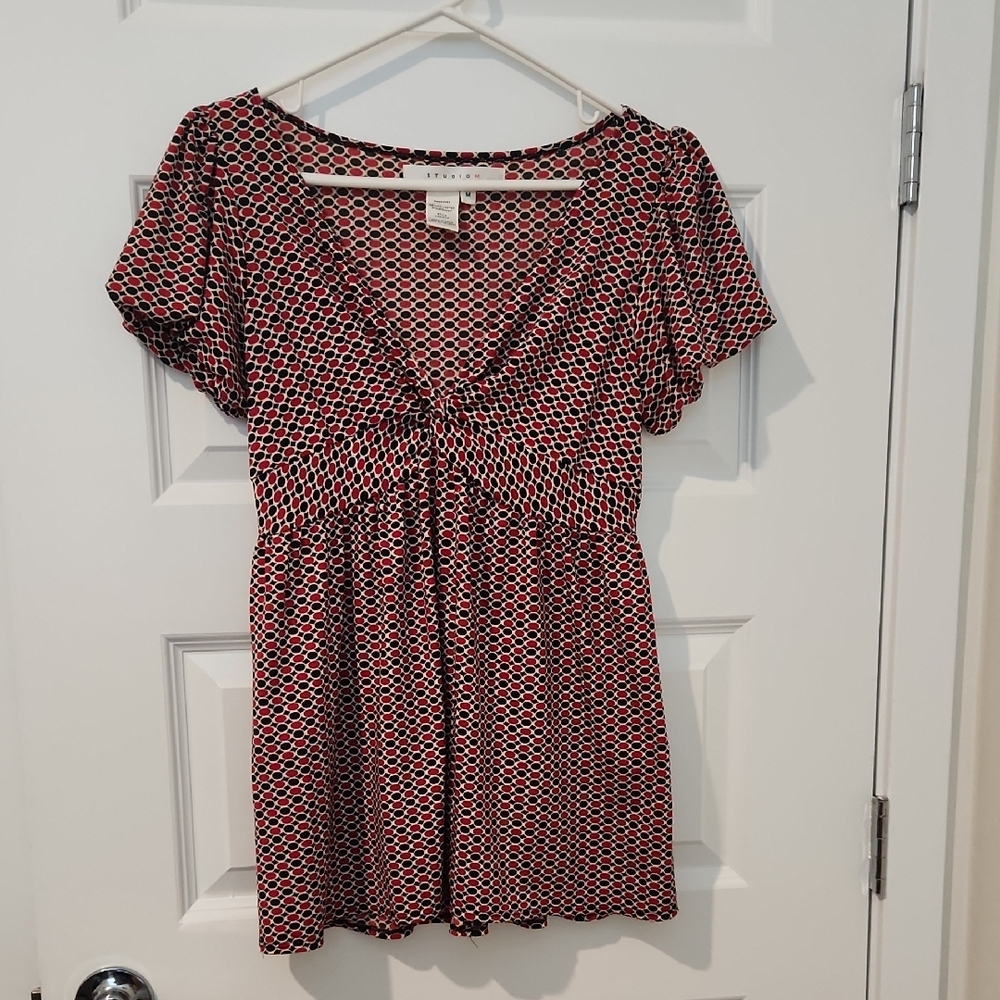 Studio M Red And Black Flattering Top With Stretch!